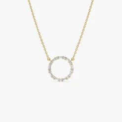 14k Baguette & Round Diamond Circle Necklace
