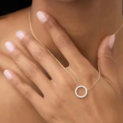 14k Baguette & Round Diamond Circle Necklace