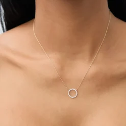 14k Baguette & Round Diamond Circle Necklace