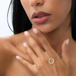 14k Baguette & Round Diamond Circle Necklace