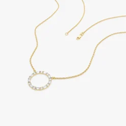 14k Baguette & Round Diamond Circle Necklace
