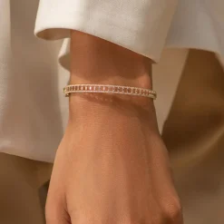 14K Baguette & Round Diamond Bangle Bracelet