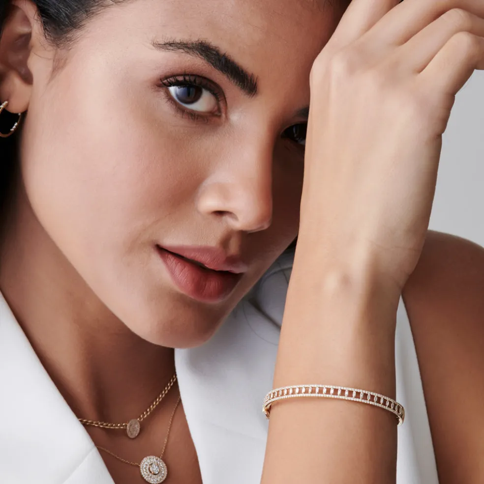 14K Baguette & Round Diamond Bangle Bracelet
