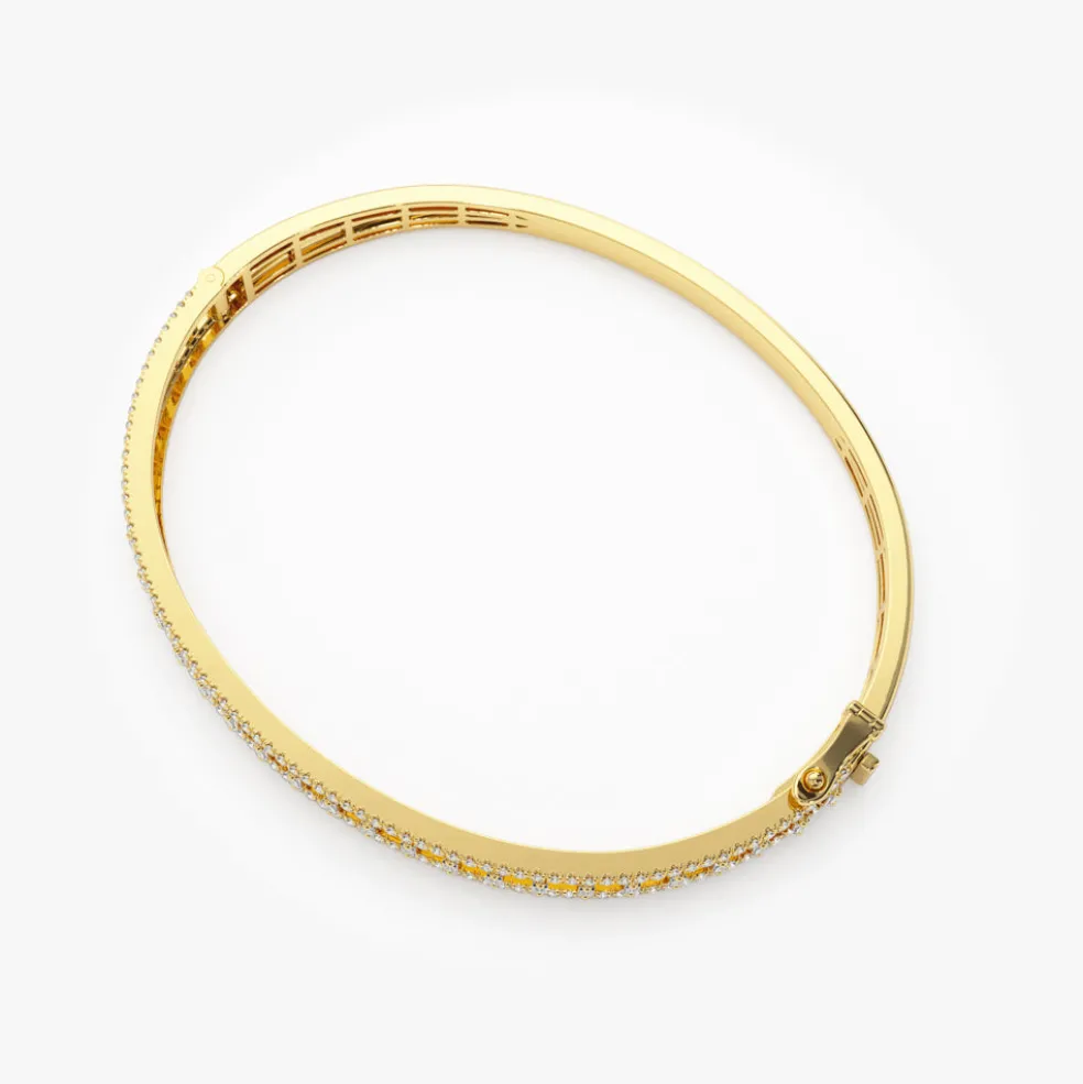 14K Baguette & Round Diamond Bangle Bracelet