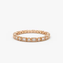 14K Baguette & Round Diamond Milgrain Bezel Full Eternity Ring