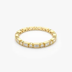 14K Baguette & Round Diamond Milgrain Bezel Full Eternity Ring