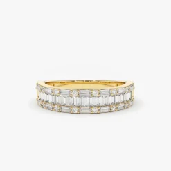 14K Baguette & Round Diamond Wedding Band