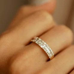 14K Baguette & Round Diamond Wedding Band