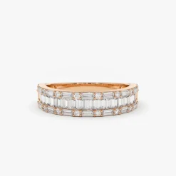 14K Baguette & Round Diamond Wedding Band