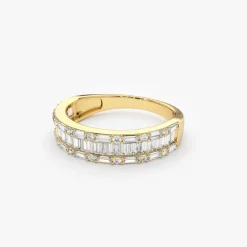 14K Baguette & Round Diamond Wedding Band