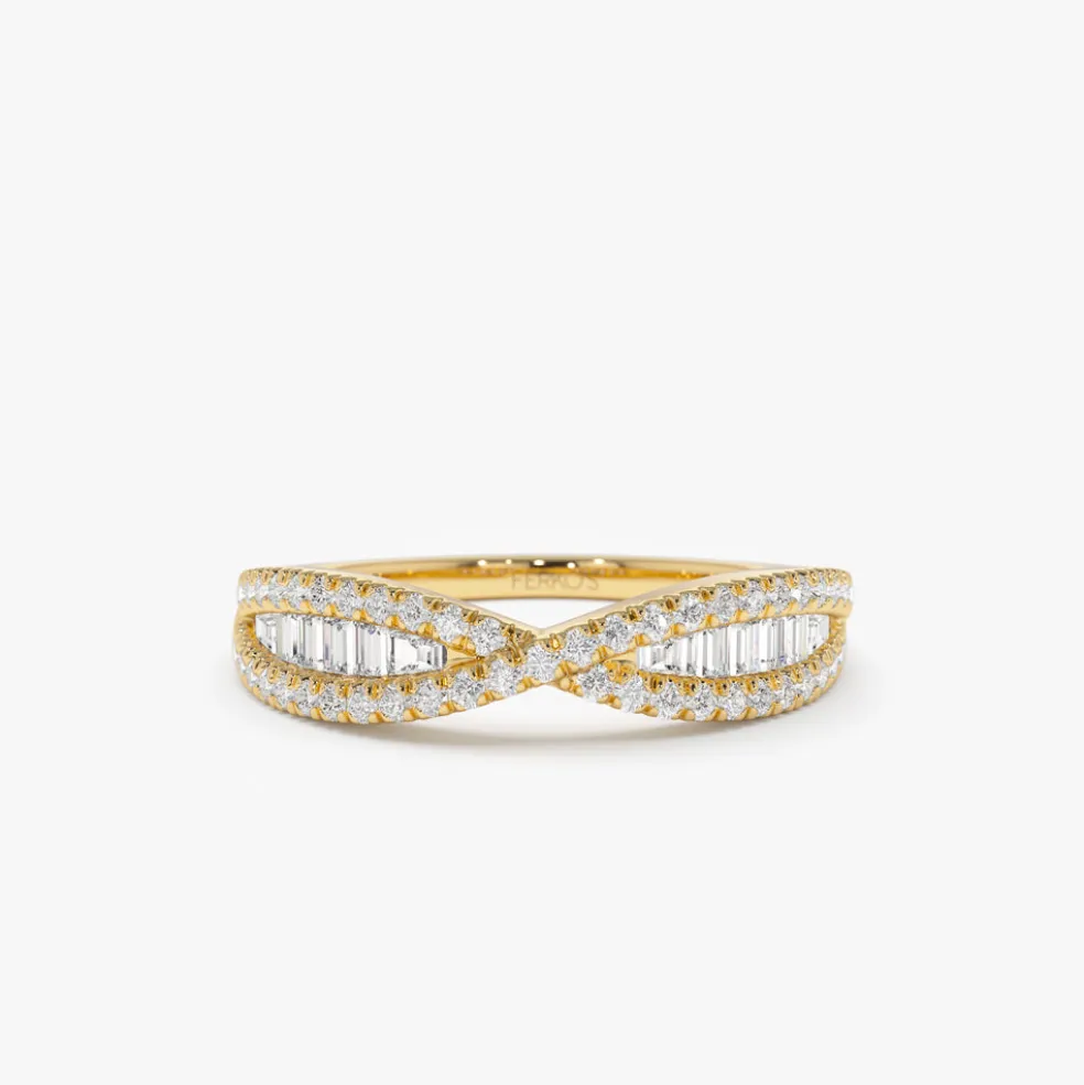 14k Baguette & Round Diamond Nesting Ring