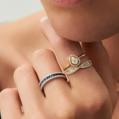 14k Baguette & Round Diamond Nesting Ring