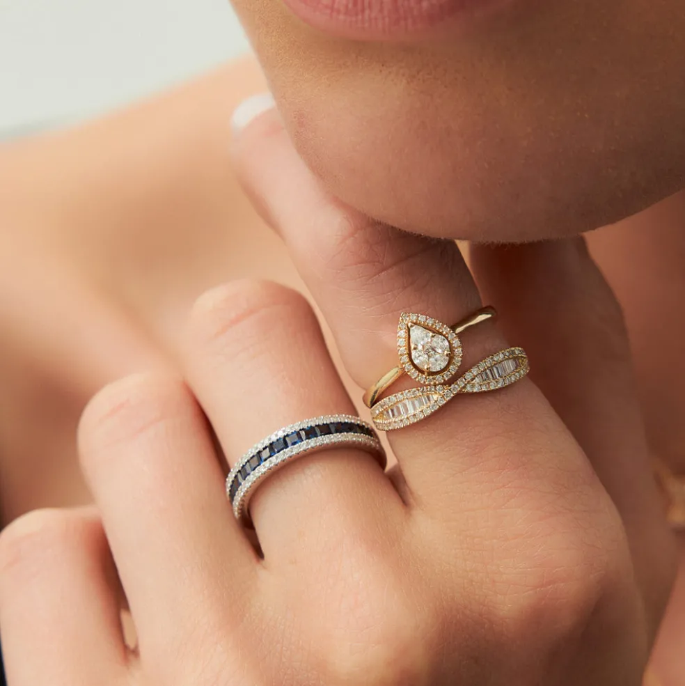 14k Baguette & Round Diamond Nesting Ring