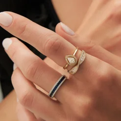 14k Baguette & Round Diamond Nesting Ring