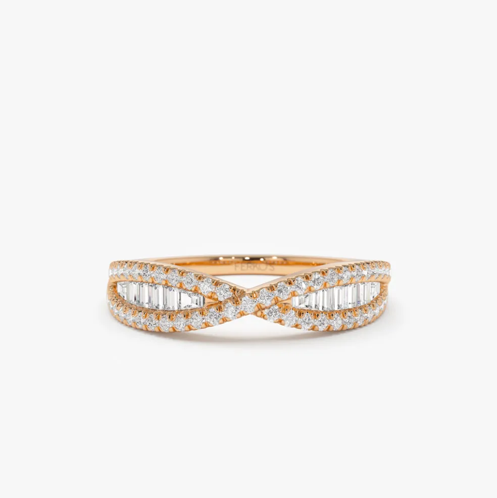 14k Baguette & Round Diamond Nesting Ring