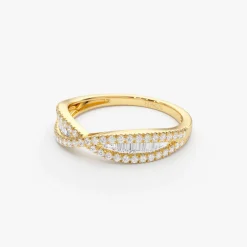 14k Baguette & Round Diamond Nesting Ring