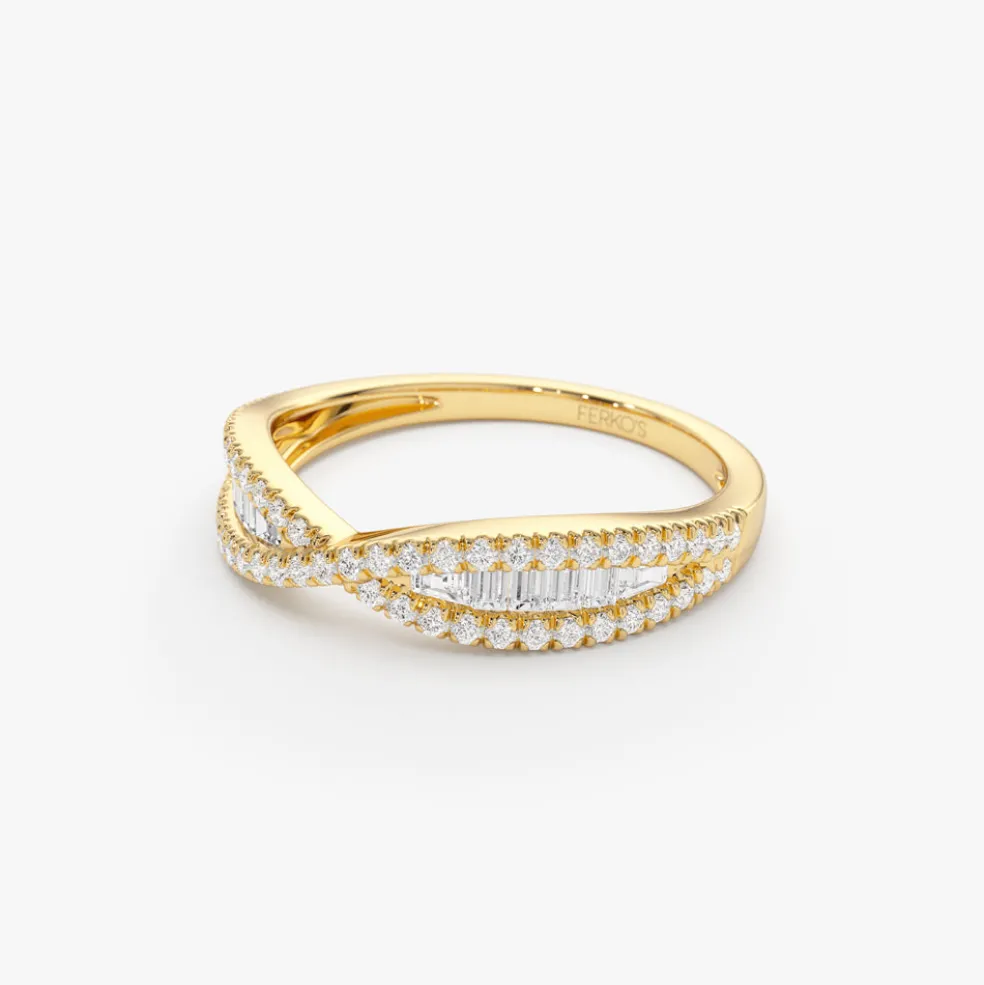 14k Baguette & Round Diamond Nesting Ring