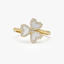 14k Baguette & Round Diamond Flower Ring