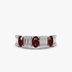 14K Baguette & Round Diamond with Genuine Ruby Ring