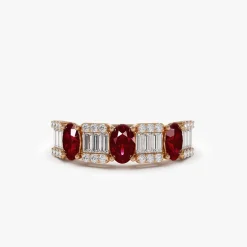 14K Baguette & Round Diamond with Genuine Ruby Ring