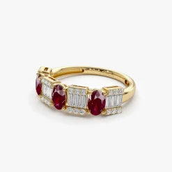 14K Baguette & Round Diamond with Genuine Ruby Ring