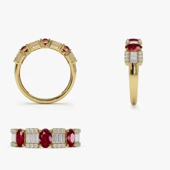 14K Baguette & Round Diamond with Genuine Ruby Ring