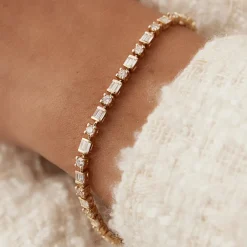 14k Baguette & Round Natural Diamond Tennis Bracelet