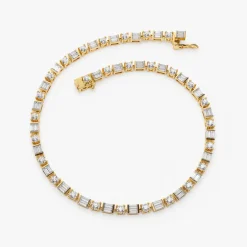 14k Baguette & Round Natural Diamond Tennis Bracelet