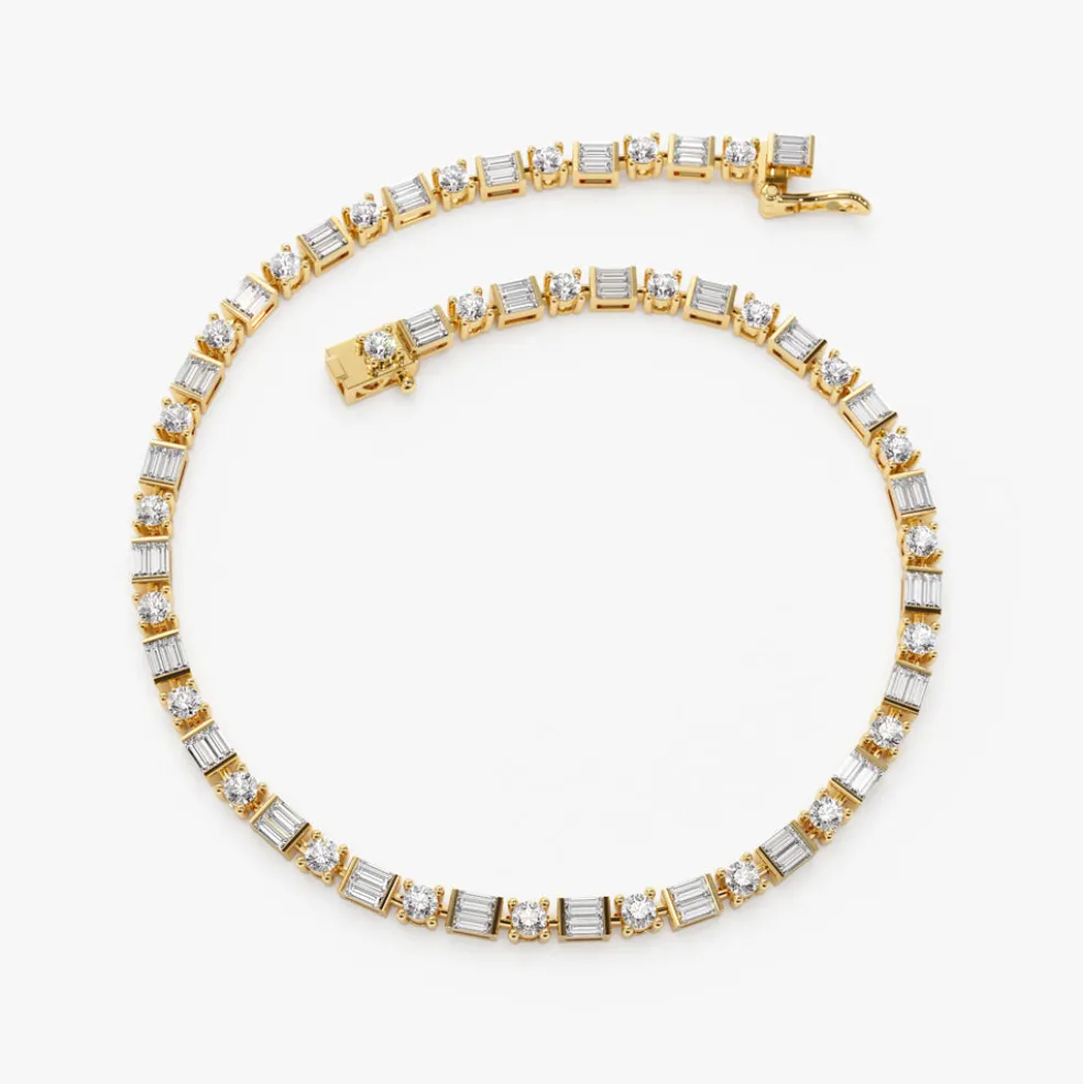 14k Baguette & Round Natural Diamond Tennis Bracelet