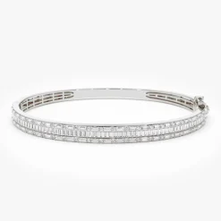 14k Baguette and Round Brilliant Micro Pave Statement Bangle Bracelet