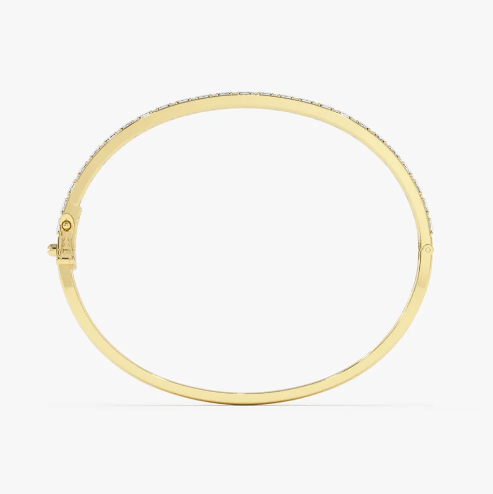 14k Baguette and Round Brilliant Micro Pave Statement Bangle Bracelet