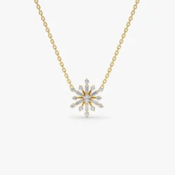 14k Baguette and Round Diamond Snowflake Necklace