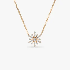 14k Baguette and Round Diamond Snowflake Necklace
