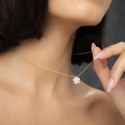 14k Baguette and Round Diamond Flower Necklace