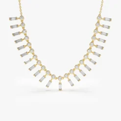 14k Baguette and Round Diamonds Statement Piece Necklace