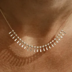 14k Baguette and Round Diamonds Statement Piece Necklace