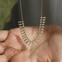 14k Baguette and Round Diamonds Statement Piece Necklace