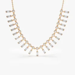 14k Baguette and Round Diamonds Statement Piece Necklace