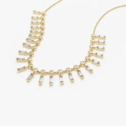 14k Baguette and Round Diamonds Statement Piece Necklace