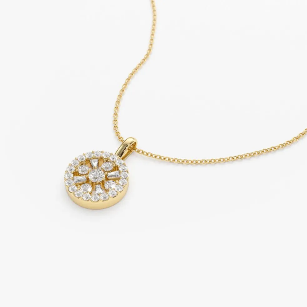 14K Baguette and Round Diamond Charm Necklace