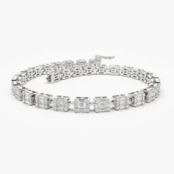 14K Baguette and Round Diamond Illusion Setting Tennis Bracelet