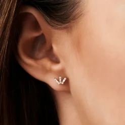 14k Baguette and Round Diamond Spike Studs