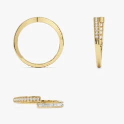 14k Baguette and Round Diamond Crossover Ring
