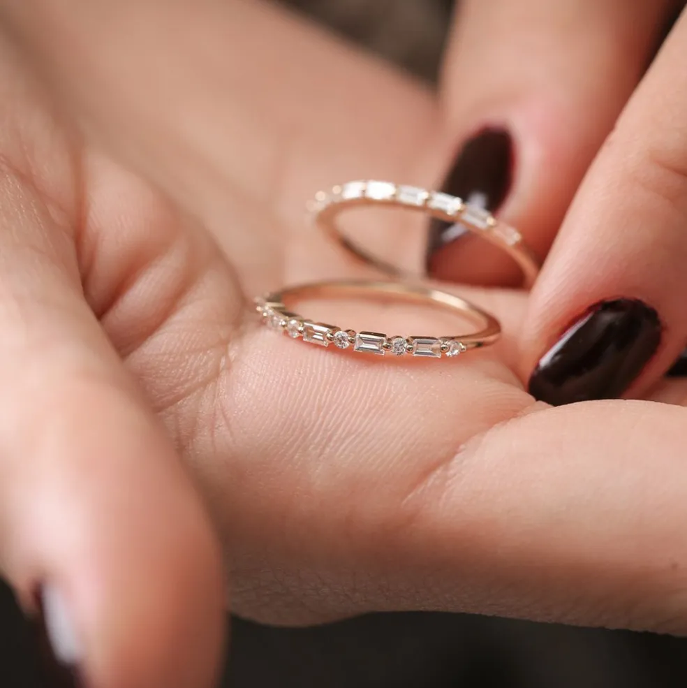 14K Baguette and Round Diamond Ring