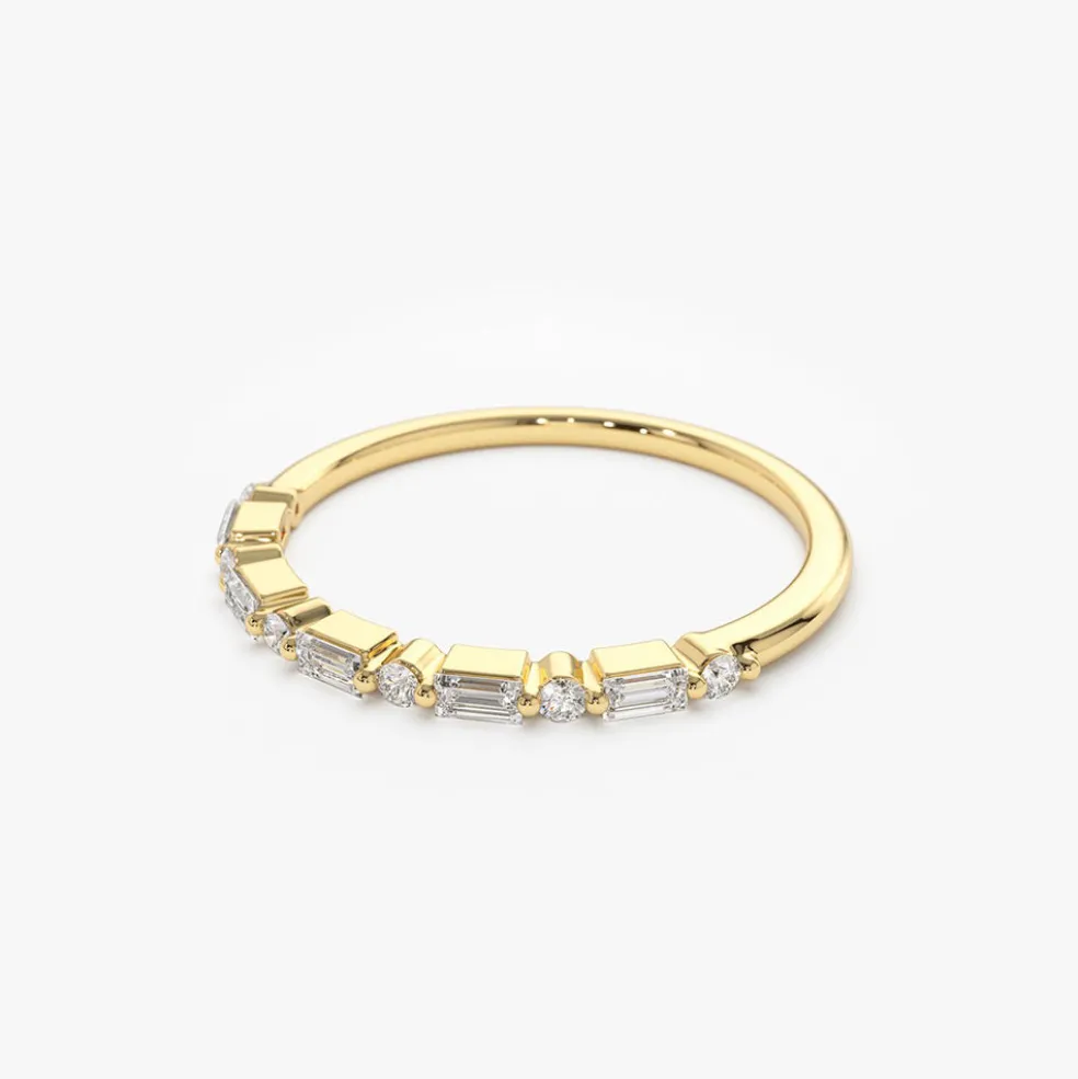 14K Baguette and Round Diamond Ring