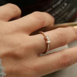 14k Baguette and Round Diamond Bow Ring