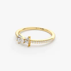14k Baguette and Round Diamond Bow Ring