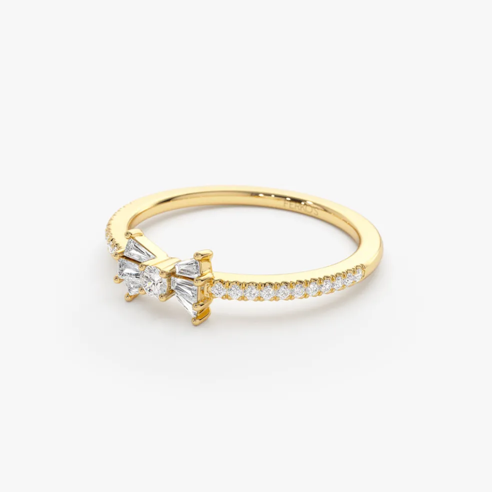 14k Baguette and Round Diamond Bow Ring