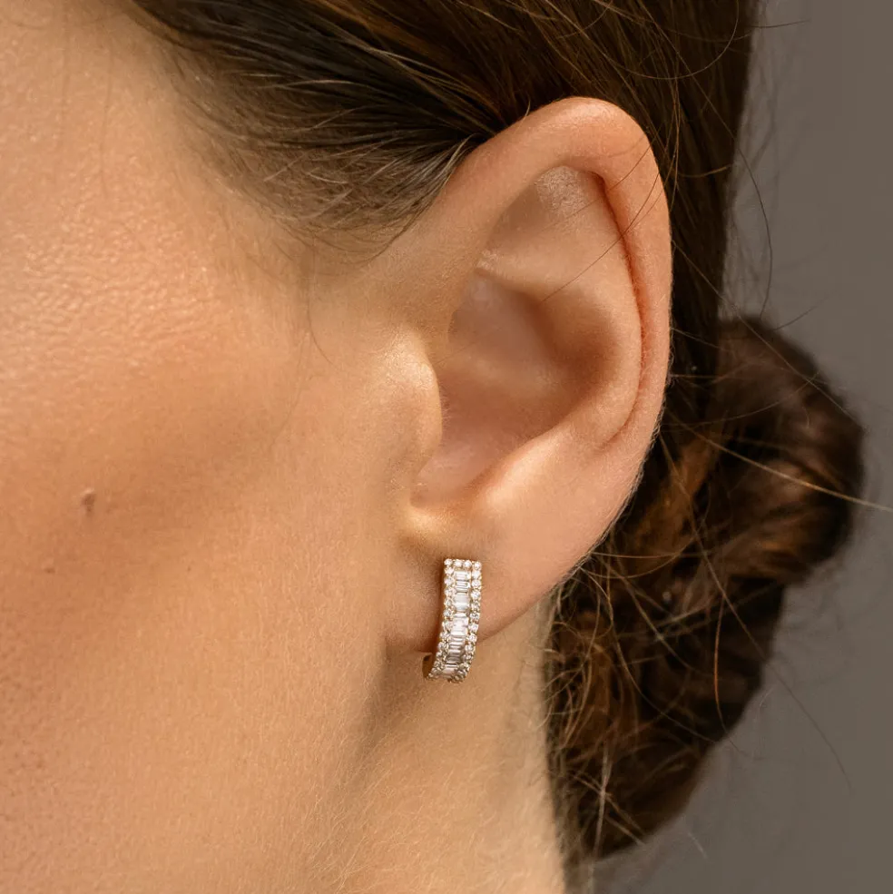 14K Baguette and Round Diamond Micro Pave Earrings