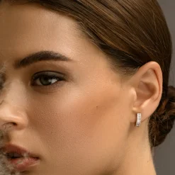 14K Baguette and Round Diamond Micro Pave Earrings